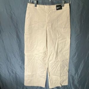 Express: Light Khaki Cropped Wide Leg High Rise Pants-98% Cotton/2% Spandex- 4